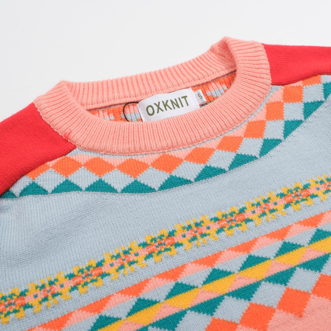 Frauen Vintage Pink Jacquard Schulterpullover