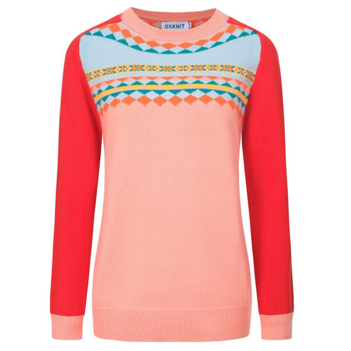 Frauen Vintage Pink Jacquard Schulterpullover
