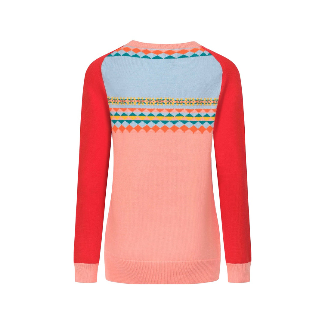 Frauen Vintage Pink Jacquard Schulterpullover