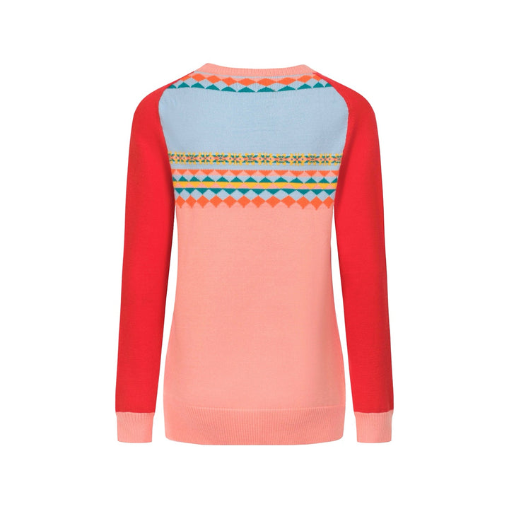 Frauen Vintage Pink Jacquard Schulterpullover