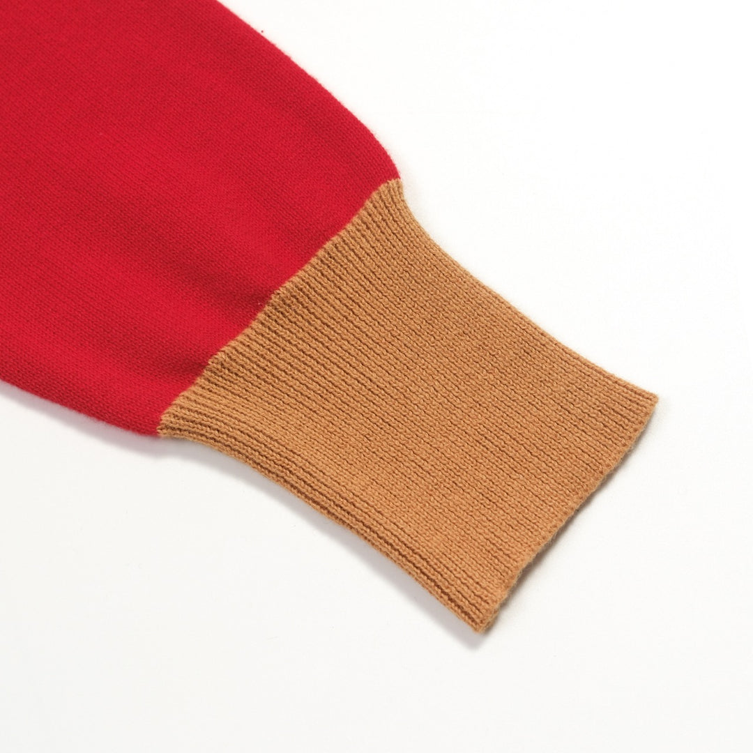 Gilet tricoté colorblock femme – Rose, Rouge & Chameau Retro Boutons Longueur Cropped