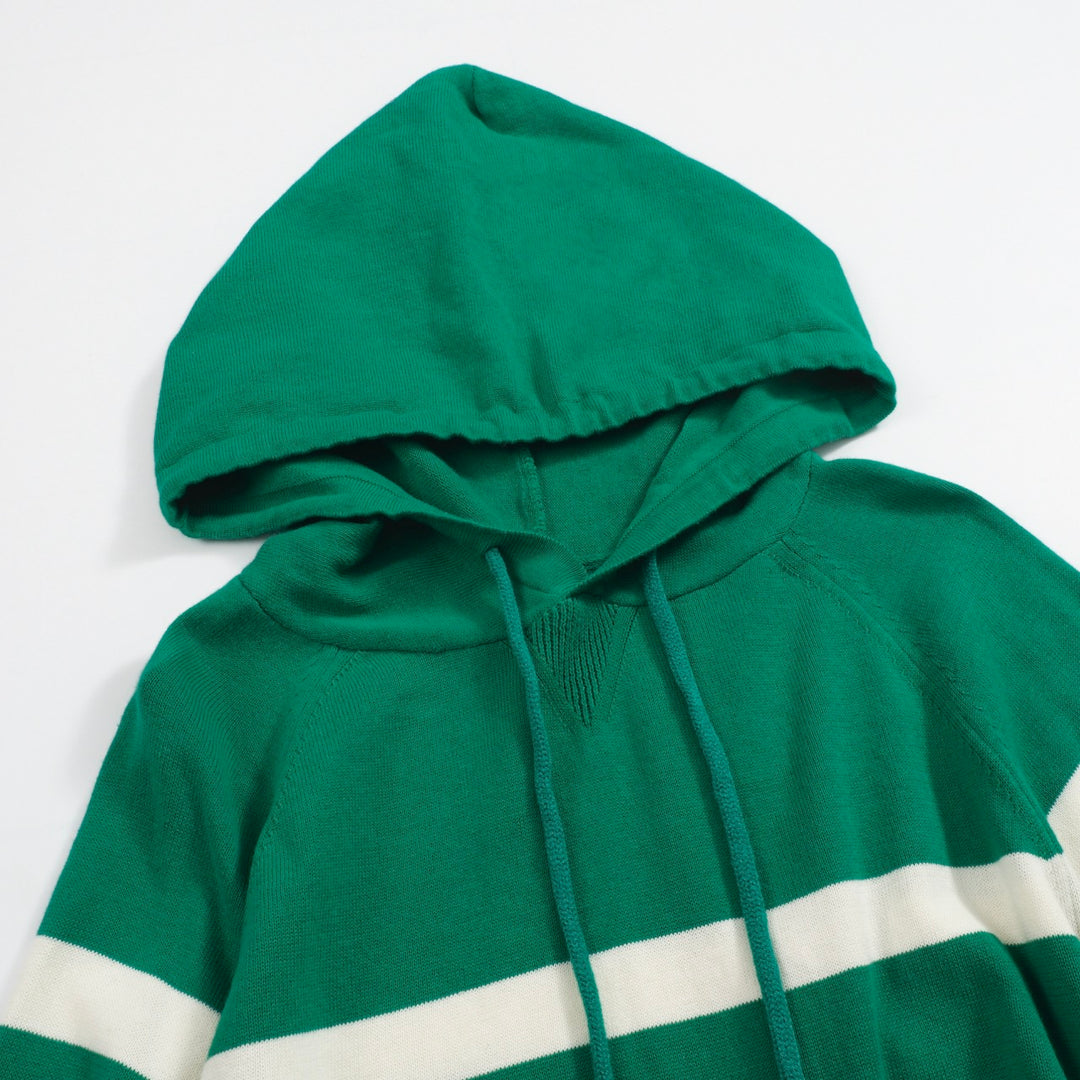 Men’s Retro Stripe Knit Hoodie – Green, Red & Cream