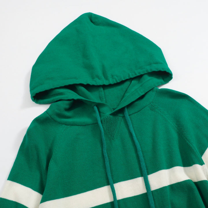Men’s Retro Stripe Knit Hoodie – Green, Red & Cream