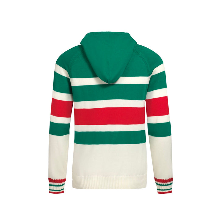Men’s Retro Stripe Knit Hoodie – Green, Red & Cream