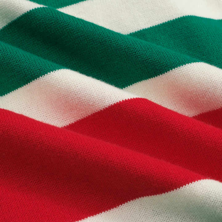 Men’s Retro Stripe Knit Hoodie – Green, Red & Cream