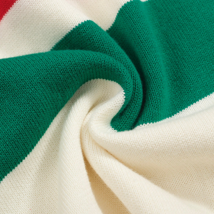 Men’s Retro Stripe Knit Hoodie – Green, Red & Cream