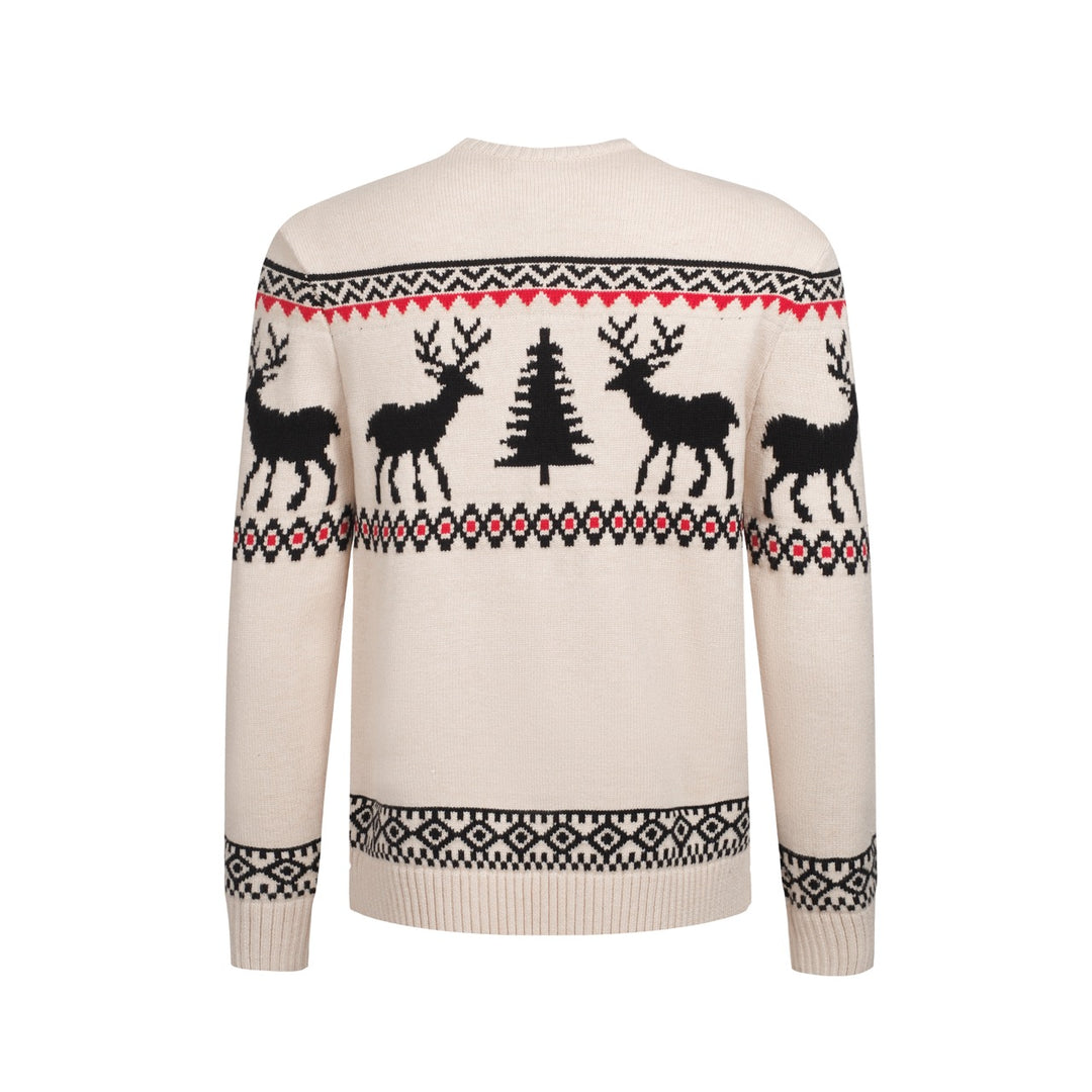 Men’s Vintage Reindeer Knit Christmas Sweater – Cream & Black