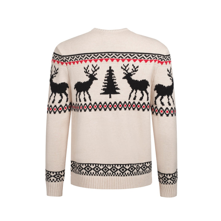 Men’s Vintage Reindeer Knit Christmas Sweater – Cream & Black