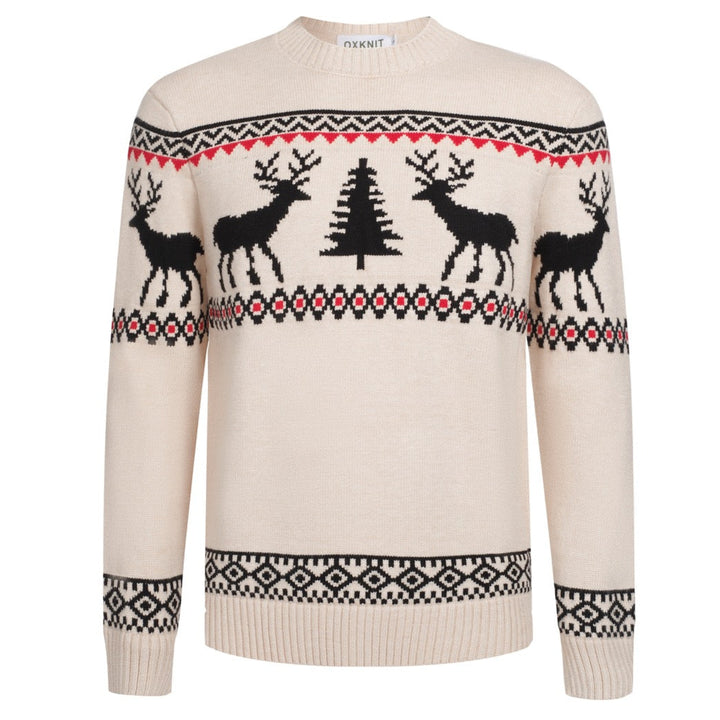Men’s Vintage Reindeer Knit Christmas Sweater – Cream & Black