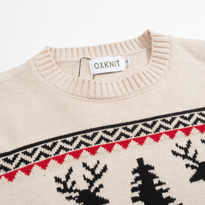 Men’s Vintage Reindeer Knit Christmas Sweater – Cream & Black