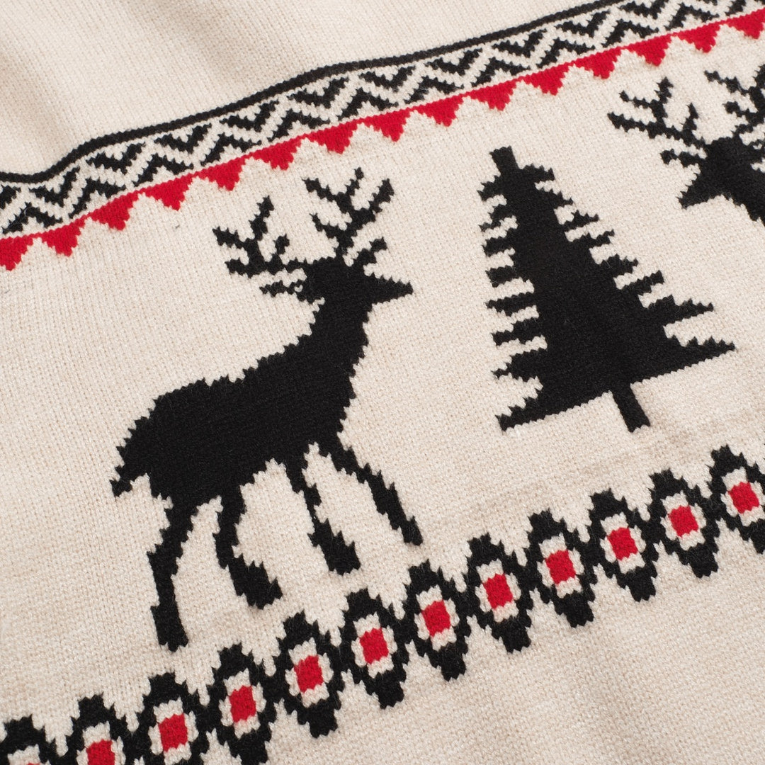 Men’s Vintage Reindeer Knit Christmas Sweater – Cream & Black