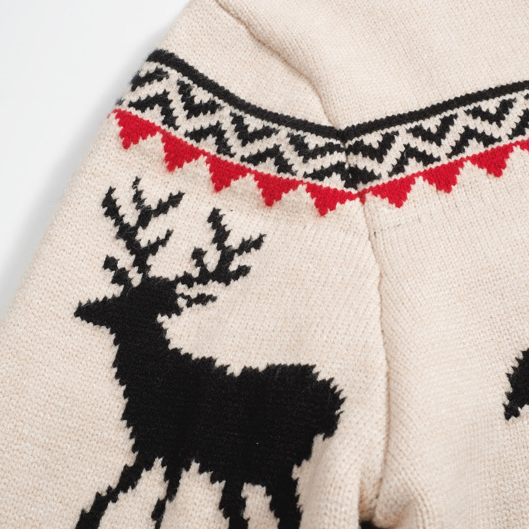 Men’s Vintage Reindeer Knit Christmas Sweater – Cream & Black