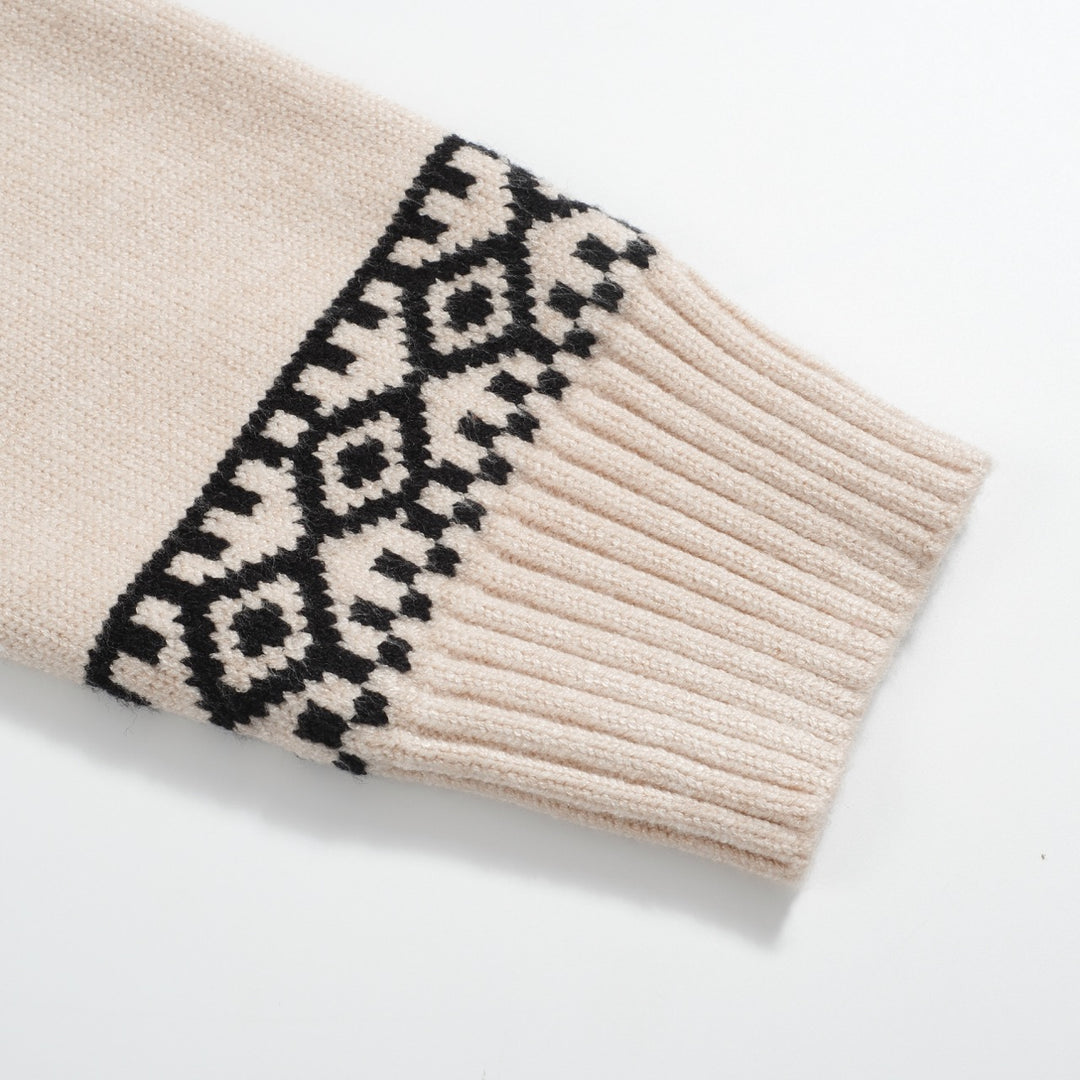 Men’s Vintage Reindeer Knit Christmas Sweater – Cream & Black