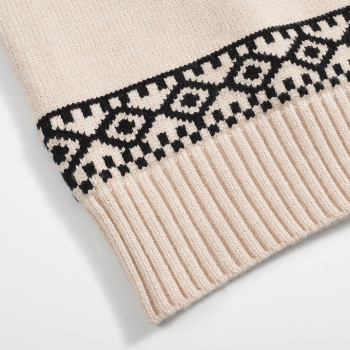 Men’s Vintage Reindeer Knit Christmas Sweater – Cream & Black