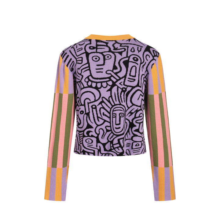 Women's multicolor art vintage cardigan sweater-Cropped Length