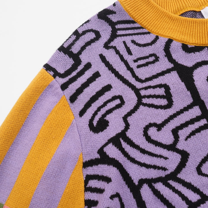 Women's multicolor art vintage cardigan sweater-Cropped Length