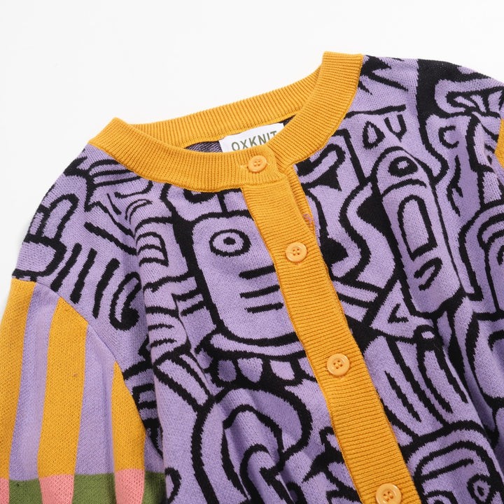 Women's multicolor art vintage cardigan sweater-Cropped Length