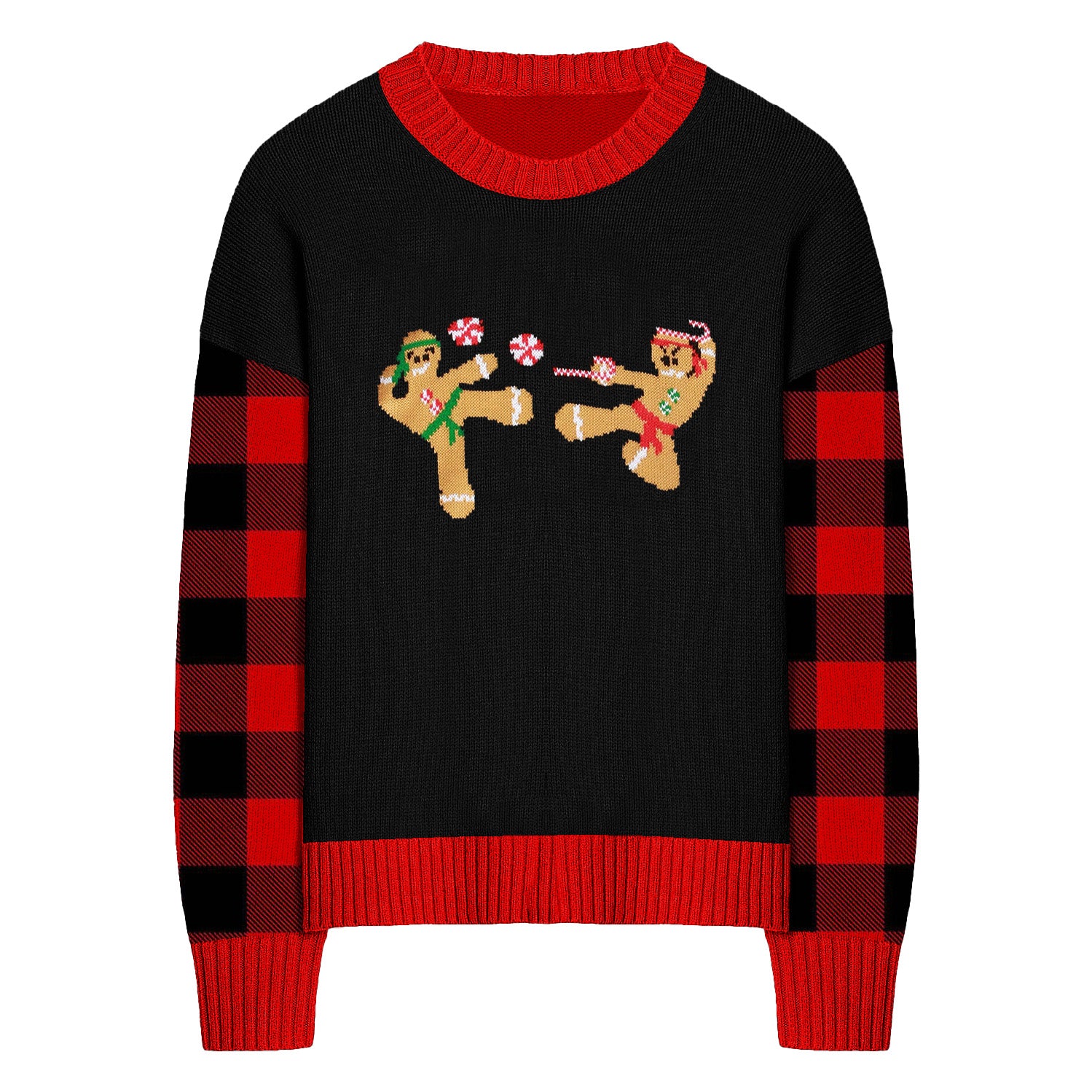OXKNIT Women s Black with Red Christmas Sweater Red L