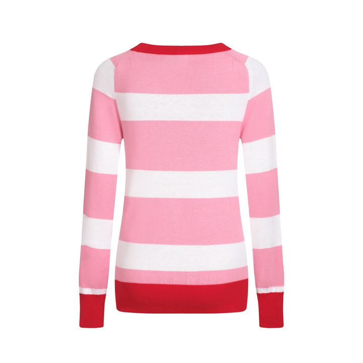 Women’s Pink & White Striped Sweater with Heart – MOD Valentine Knitwear