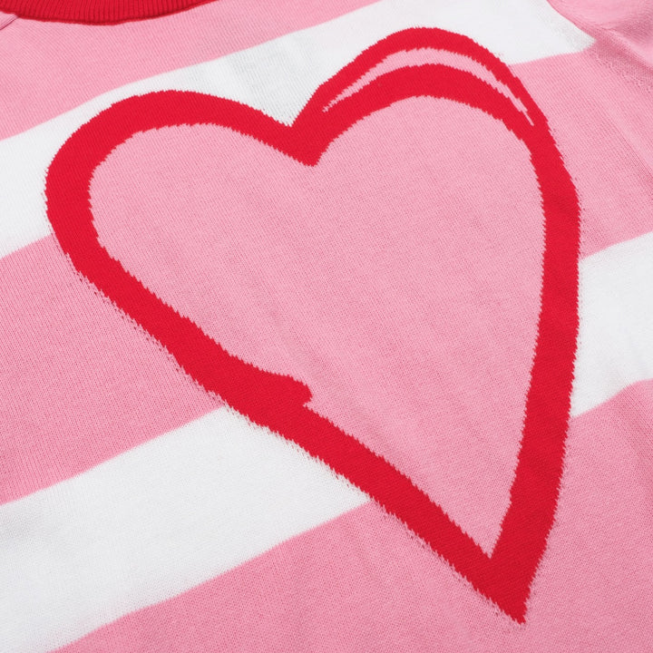 Women’s Pink & White Striped Sweater with Heart – MOD Valentine Knitwear