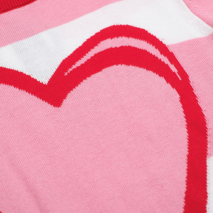 Women’s Pink & White Striped Sweater with Heart – MOD Valentine Knitwear