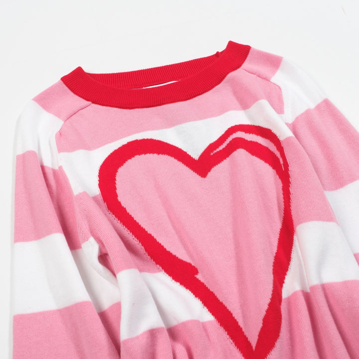 Women’s Pink & White Striped Sweater with Heart – MOD Valentine Knitwear