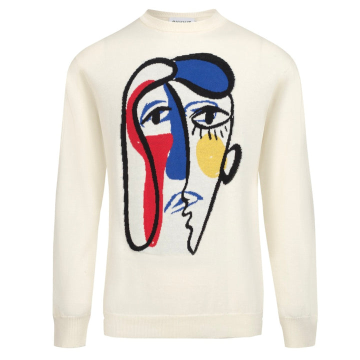 Men’s Abstract Face Art Knitwear – Cream