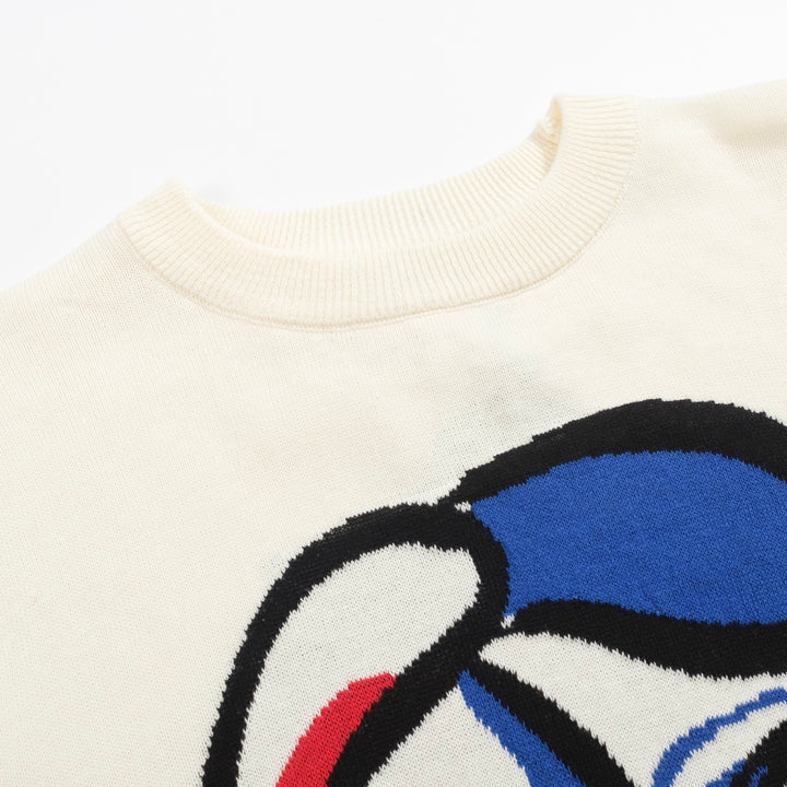 Men’s Abstract Face Art Knitwear – Cream