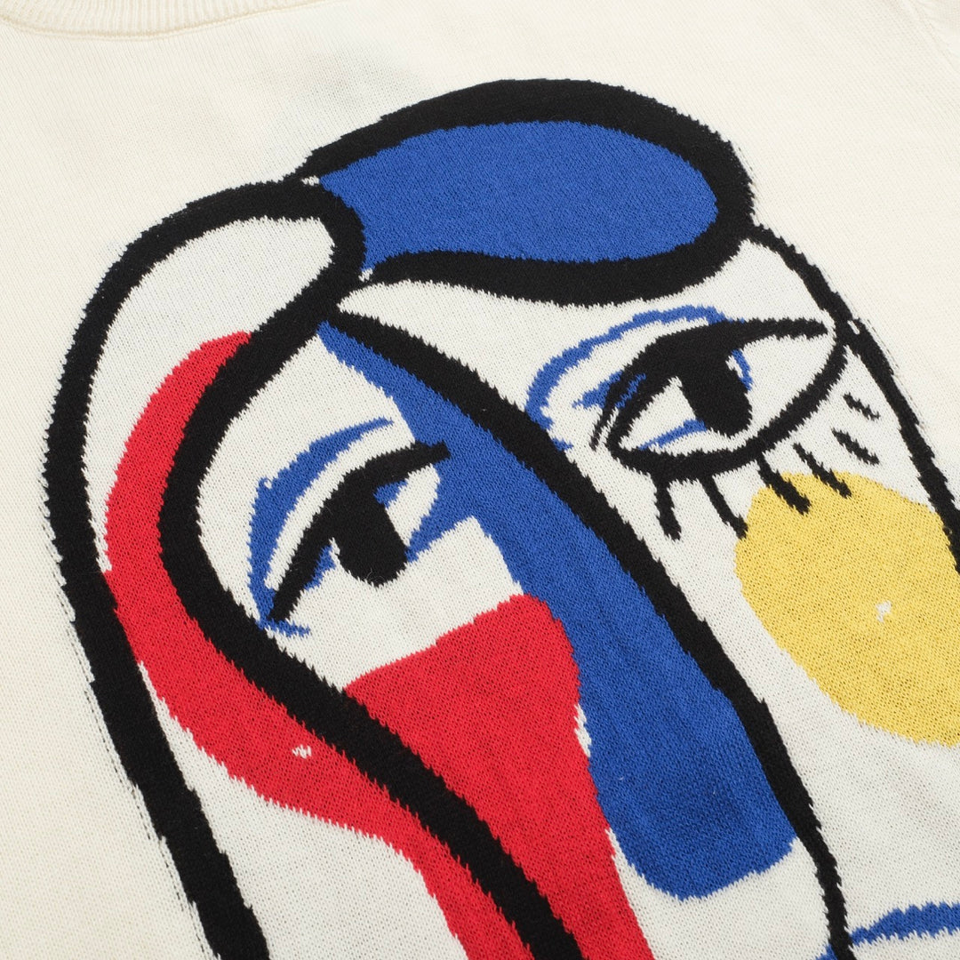 Men’s Abstract Face Art Knitwear – Cream