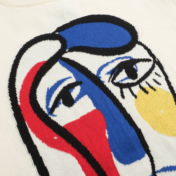 Men’s Abstract Face Art Knitwear – Cream