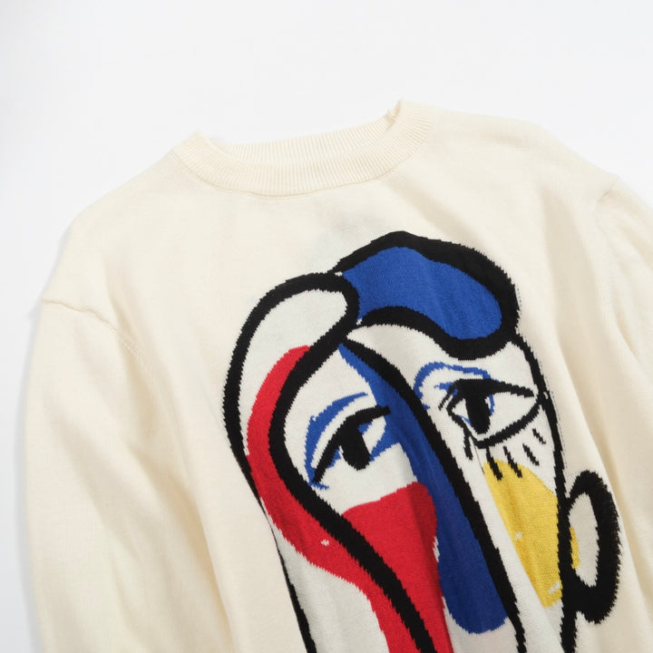 Men’s Abstract Face Art Knitwear – Cream
