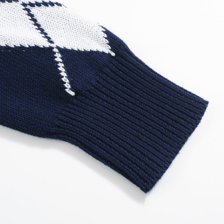 Men’s Navy Argyle Cardigan with Red, Yellow, and White Diamonds