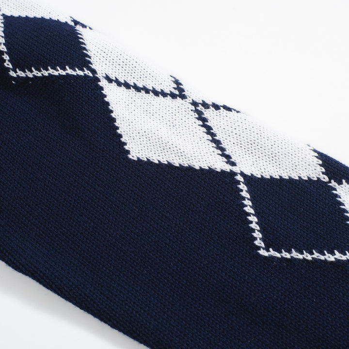 Men’s Navy Argyle Cardigan with Red, Yellow, and White Diamonds