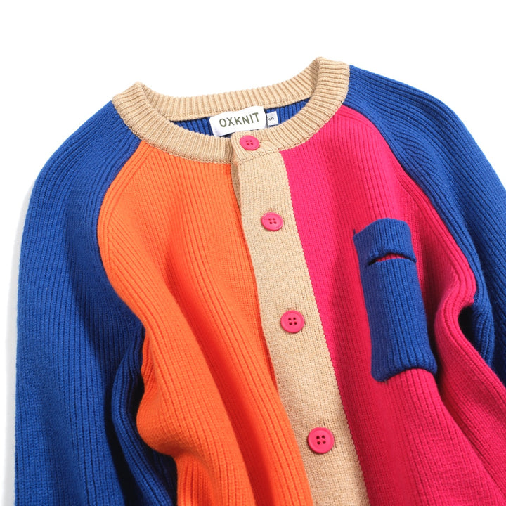 Men's Colorblock Knit Cardigan – Royal Blue, Orange & Fuchsia