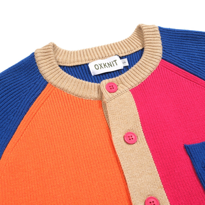 Men's Colorblock Knit Cardigan – Royal Blue, Orange & Fuchsia