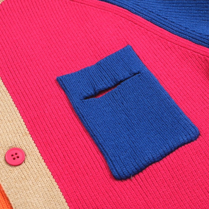 Men's Colorblock Knit Cardigan – Royal Blue, Orange & Fuchsia