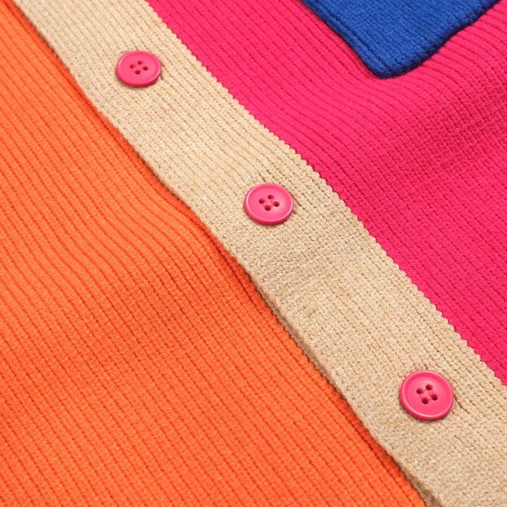 Men's Colorblock Knit Cardigan – Royal Blue, Orange & Fuchsia
