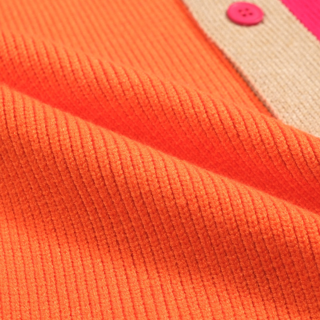 Men's Colorblock Knit Cardigan – Royal Blue, Orange & Fuchsia