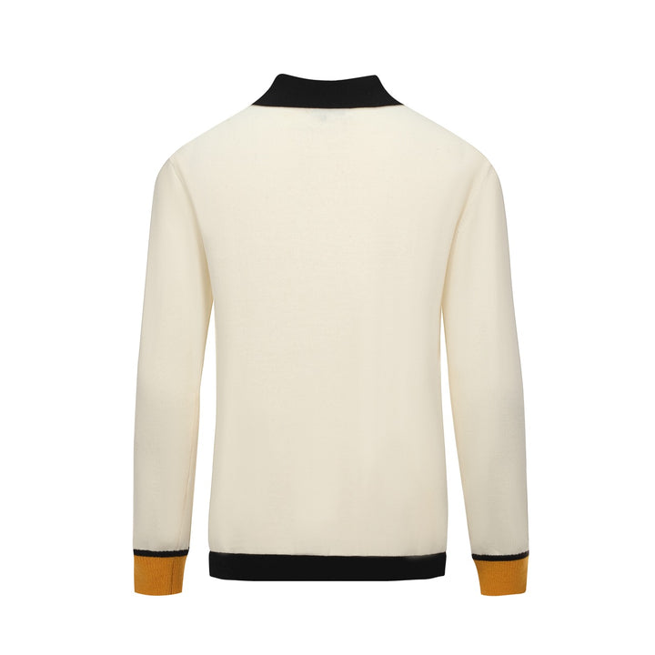 Men's Retro Colorblock Knit Polo Shirt – Mod Long Sleeve Tee in Red, Blue & Ivory