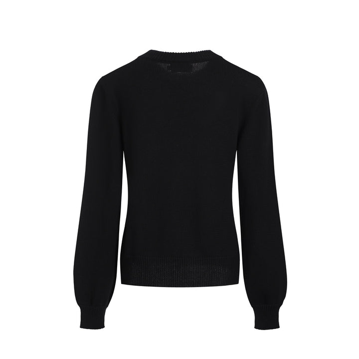Women’s MOD Black Sweater with White Cat – 1960s Minimalist Knit Pullover-Cropped Length