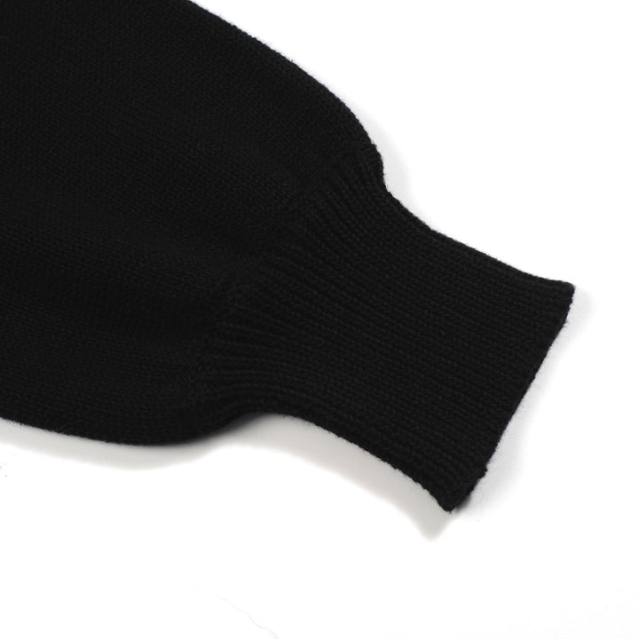 Women’s MOD Black Sweater with White Cat – 1960s Minimalist Knit Pullover-Cropped Length