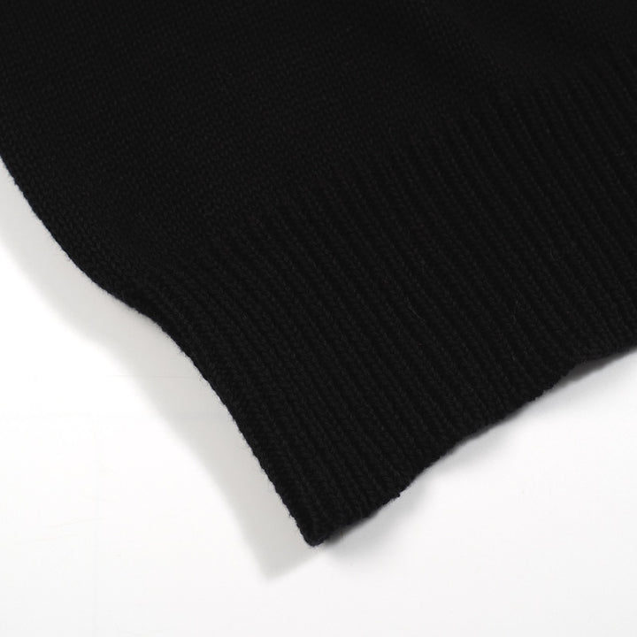 Women’s MOD Black Sweater with White Cat – 1960s Minimalist Knit Pullover-Cropped Length