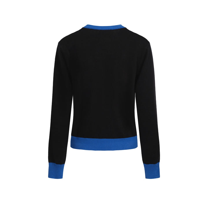 Women’s Psychedelic Mushroom Knit Sweater – Black Long Sleeve with Pop Art Motif-Cropped Length