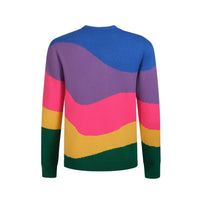 Men's Color Block Wave Knit Sweater – Blue, Pink, Yellow & Green