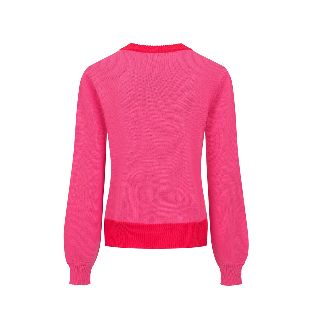 Women's rose red striped RedTango sweater top- Cropped Length-Designed by RedTango