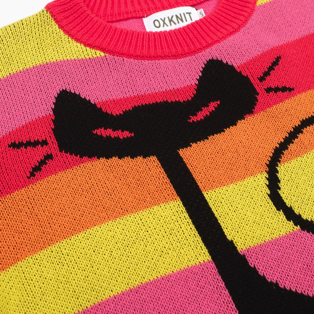 Women's rose red striped RedTango sweater top- Cropped Length-Designed by RedTango