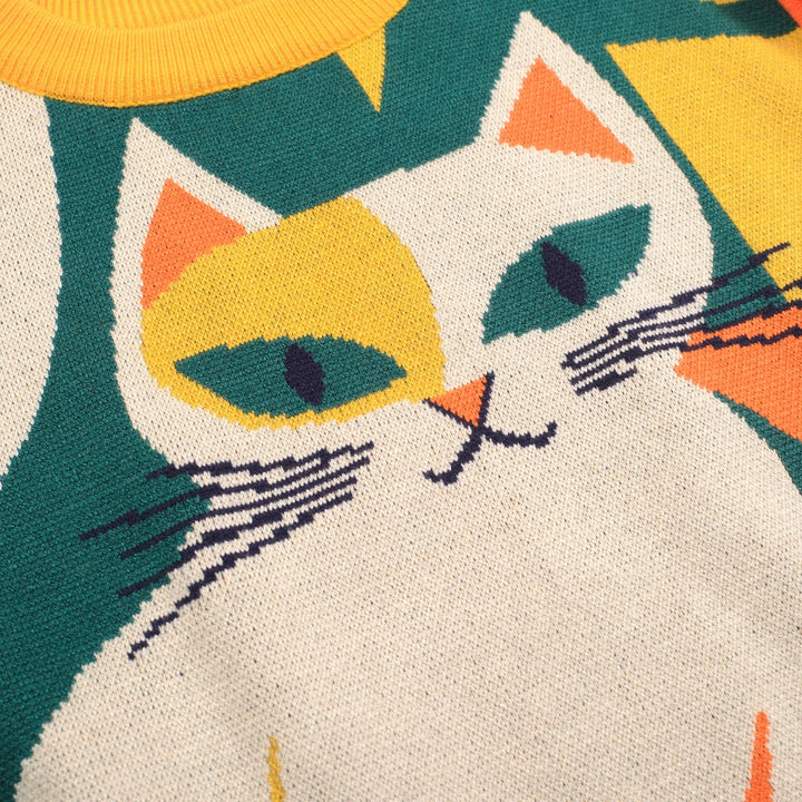 Women's Retro Cat Knit Sweater – Bold Colors
