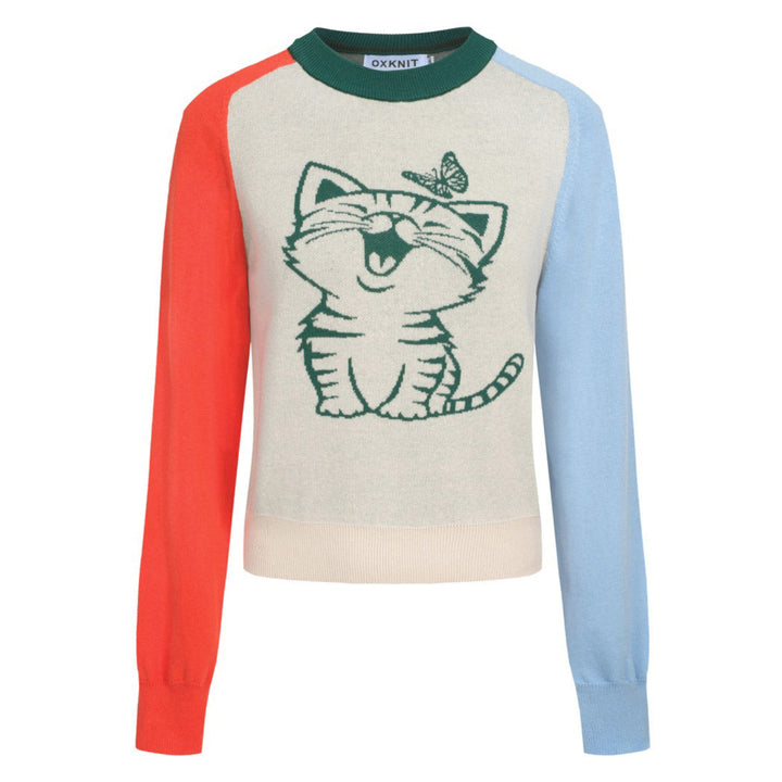 Mehrfarbige Katze Jacquard Strickwege für Frauen