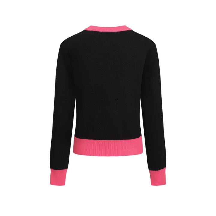 Women’s Black and Pink Sweater with White Cat Outline – MOD Pop Knit Pullover-Cropped Length