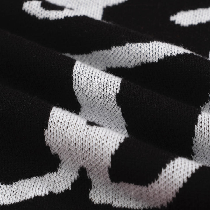 Women’s Black and Pink Sweater with White Cat Outline – MOD Pop Knit Pullover-Cropped Length